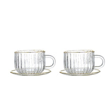 Charger l'image dans la galerie, Tasses et sous-tasses en verre bord doré 400ml - lot de 2