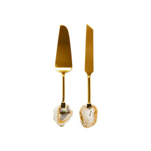 Charger l'image dans la galerie, Pelle à tarte et couteau dorés pierre agate beige