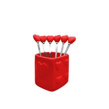 Charger l'image dans la galerie, Cuillères à café coeur rouge avec support - lot de 6