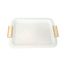 Charger l'image dans la galerie, Plateau blanc rectangulaire avec poignées en bois 41x31cm
