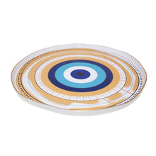 Charger l'image dans la galerie, Plateau en porcelaine œil blanc et bleu D30.5cm