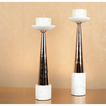 Charger l'image dans la galerie, Bougeoir marbre blanc et rose doré 12x12x42cm