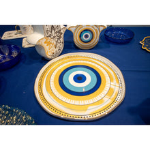 Charger l'image dans la galerie, Plateau en porcelaine œil blanc et bleu D30.5cm