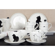 Charger l'image dans la galerie, Tasses à café avec soucoupes chat noir et blanc - lot de 4
