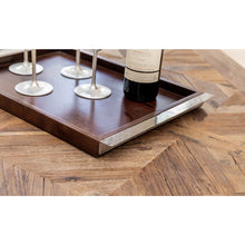 Charger l'image dans la galerie, Plateau rectangulaire en bois avec poignées en métal argent 44x33cm