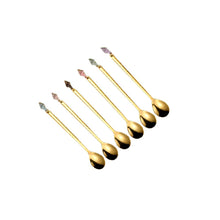 Charger l'image dans la galerie, Cuillères dorées bout coquillages multi couleurs - lot de 6