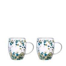 Charger l'image dans la galerie, Tasses à thé double paroi fleurs bleues et blanches 350ml -lot de 2