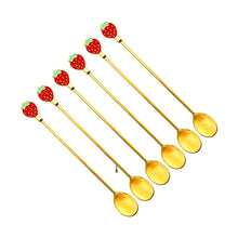 Charger l'image dans la galerie, Cuillères longues dorées fraise - lot de 6