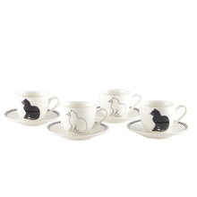 Charger l'image dans la galerie, Tasses à café avec soucoupes chat noir et blanc - lot de 4
