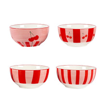 Charger l'image dans la galerie, Bols à rayures rouge cerise - lot de 4

