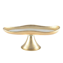 Charger l'image dans la galerie, Plat à cake bords dorés sur pied petit modèle 27.5x14.5x10cm
