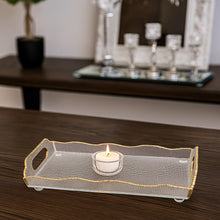 Charger l'image dans la galerie, Plateau rectangulaire bord doré en verre 38x17.5x9.5cm
