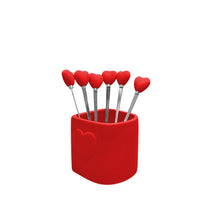 Charger l'image dans la galerie, Cuillères à café coeur rouge avec support - lot de 6
