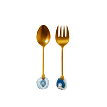Charger l'image dans la galerie, Couverts à salade doré pierre agate bleue

