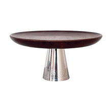 Charger l'image dans la galerie, Plat à tarte en bois sur pied en métal argent 30x30x14.5cm
