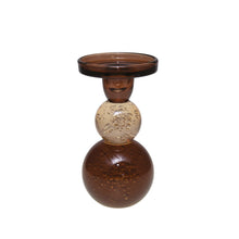 Charger l'image dans la galerie, Bougeoir bulles de verre moka et ambre 8.5x8.5x16cm
