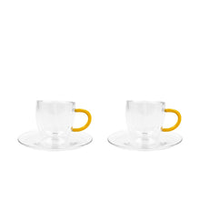 Charger l'image dans la galerie, Tasses et sous-tasses double paroi anse jaune -  lot de 2
