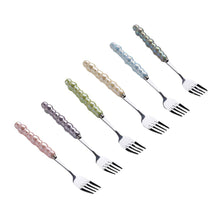 Charger l'image dans la galerie, Fourchettes à dessert argent avec manches multi couleurs - lot de 6
