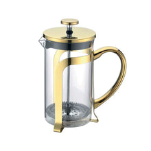 Charger l'image dans la galerie, Cafetière en verre avec déco en métal doré 9x9x18cm
