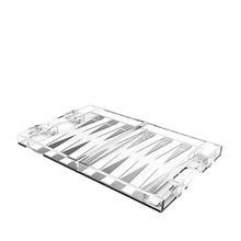 Charger l'image dans la galerie, Jeu de backgammon mallette mini en acrylique blanc et argent 25x20x5c
