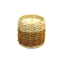 Charger l'image dans la galerie, Bougie en verre tresse marron et jaune parfum musc petit modèle

