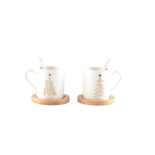 Charger l'image dans la galerie, Tasses à café sapin avec cuillères et soucoupes en bois - lot de 2
