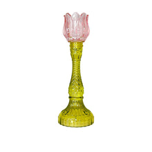 Charger l'image dans la galerie, Bougeoir rose clair et vert Capri 10x10x29cm
