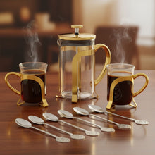 Charger l'image dans la galerie, Tasses à café en verre avec déco en métal doré - lot de 2
