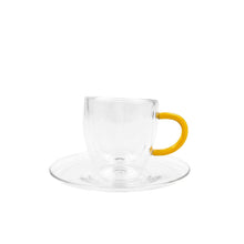 Charger l'image dans la galerie, Tasses et sous-tasses double paroi anse jaune -  lot de 2
