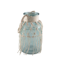 Charger l'image dans la galerie, Vase en verre vert d'eau macramé h.26cm
